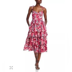 Banjana NWOT Ramona Tiered Midi Dress  Floral sweetheart neckline Size Small